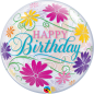 Preview: Bubble Ballon Happy Birthday mit Blumen