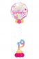 Preview: Bubble Ballon Happy Birthday Gold pink mit 2 Foliezahlen und Ballonfuß