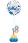 Mobile Preview: Bubble Ballon Happy Birthday Gold blau mit 2 Foliezahlen und Ballonfuß