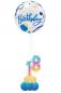 Preview: Bubble Ballon Happy Birthday Gold blau mit 2 Foliezahlen und Ballonfuß