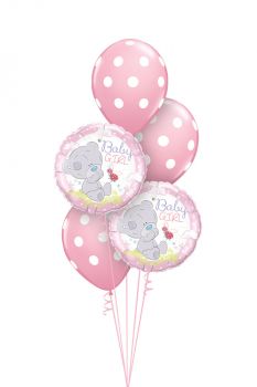 Ballonstrauß zur Geburt Baby Girl Teddy pink
