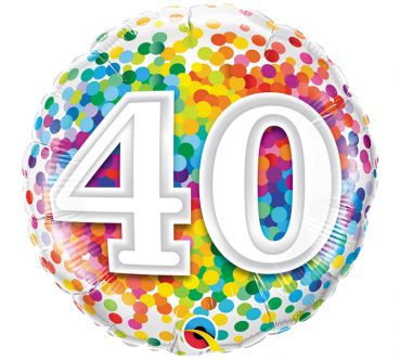 Folienballon rund Regenbogen Konfetti Alter 40