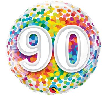 Folienballon rund Regenbogen Konfetti Alter 90