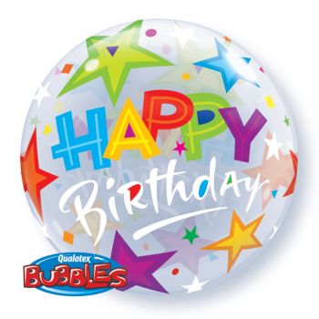 Bubble Ballon Happy Birthday mit bunten Sternen
