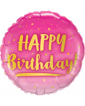 Folienballon rund Birthday Gold und Pink