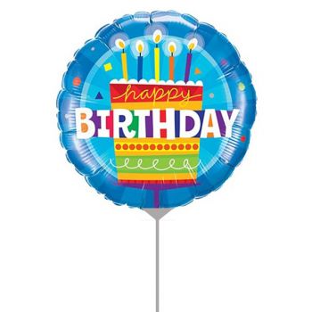 Folienballon luftgefüllt Happy Birthday Cake blau