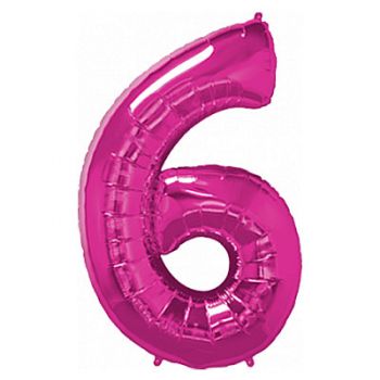 Ballonzahl, Zahlenballon Pink Zahl 6