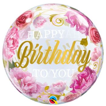Bubble-Ballon Happy Birthday To You Pink Peonies (heliumgefüllt)