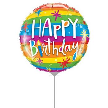 Folienballon luftgefüllt Happy Birthday Regenbogen