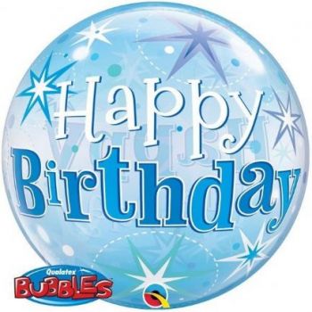 Bubble Ballon Happy Birthday blau