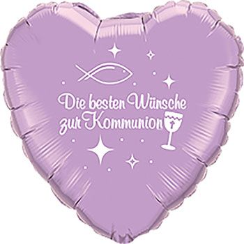 Folienballon Herz lila Die besten Wünsche zur Kommunion