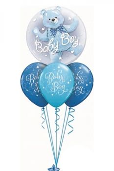Ballonstrauß Baby Boy mit Teddy blau