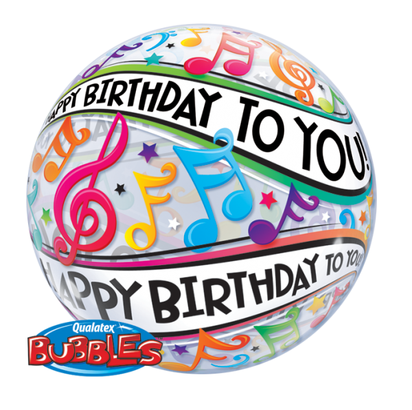 Bubble Ballon mit Aufschrift Happy Birthday to You und Noten