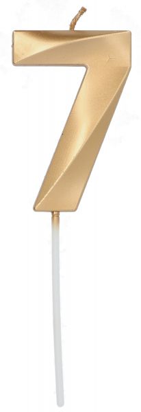 Kerze Glamour Ziffer / Zahl 7 Gold Metallic