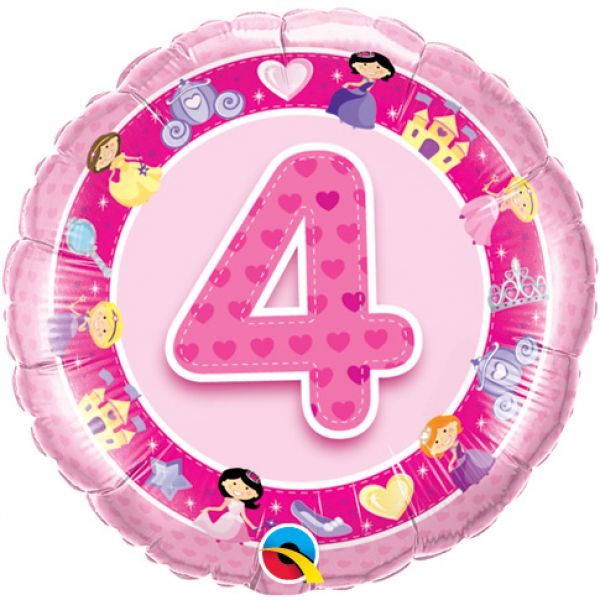 Folienballon rund mit Prinzessinen Alter 4 pink