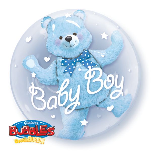 Doppel Bubble Ballon Its a Boy mit Teddybär blau