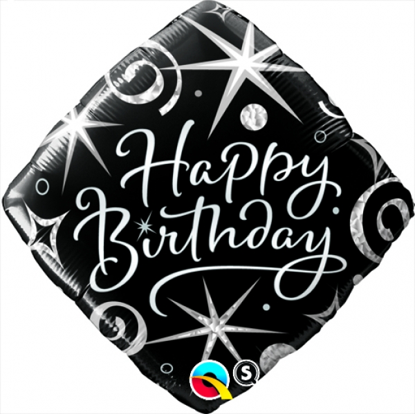 Folienballon eckig Happy Birthday Elegant schwarz silber