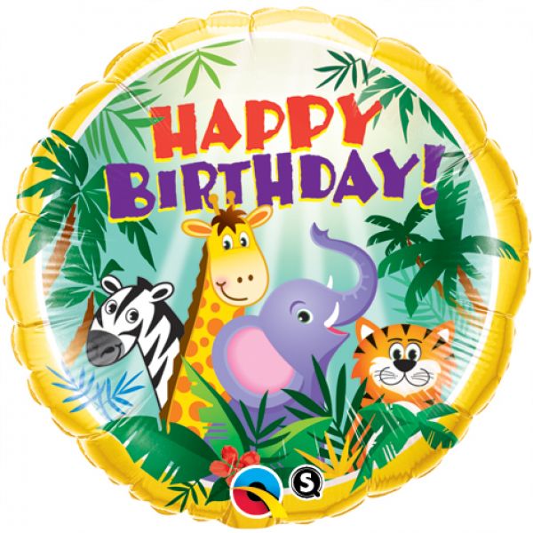 Folienballon rund Happy Birthday mit Dschungel Tieren