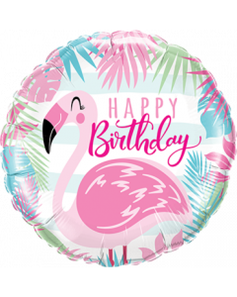 Folienballon rund Happy Birthday Flamingo