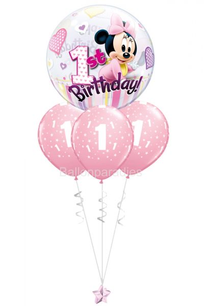 Ballonstrauß 1. Geburtstag Minnie Maus