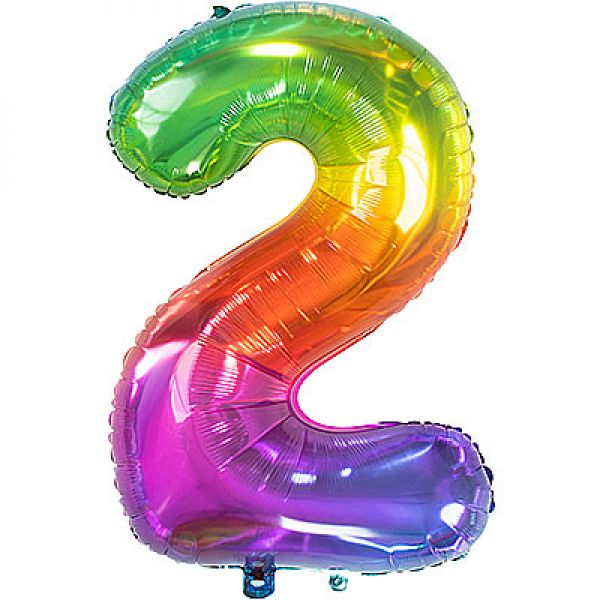 Folienballon Ballonzahl Regenbogen Ziffer 2