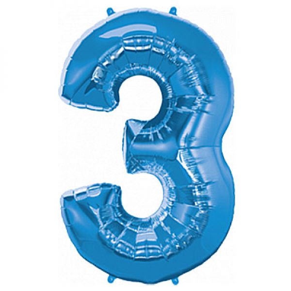 Ballonzahl, Zahlenballon blau Zahl 3