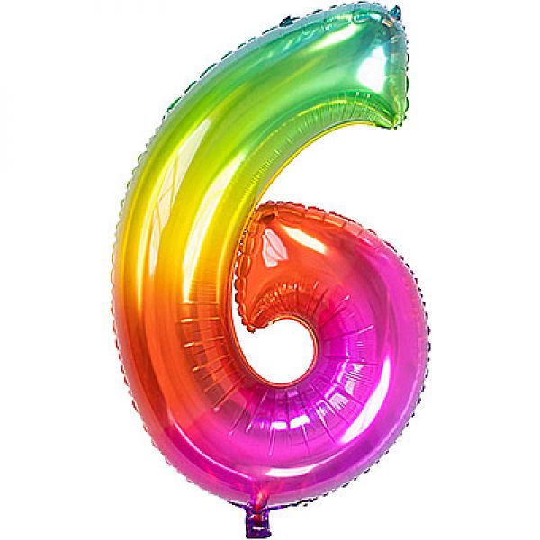 Folienballon Ballonzahl Zahl 6 Regenbogen