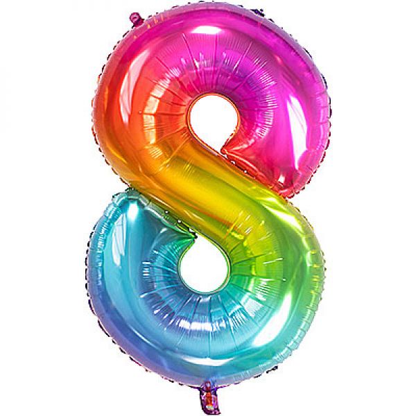 Folienballon Ballonzahl Zahl 8 Regenbogen