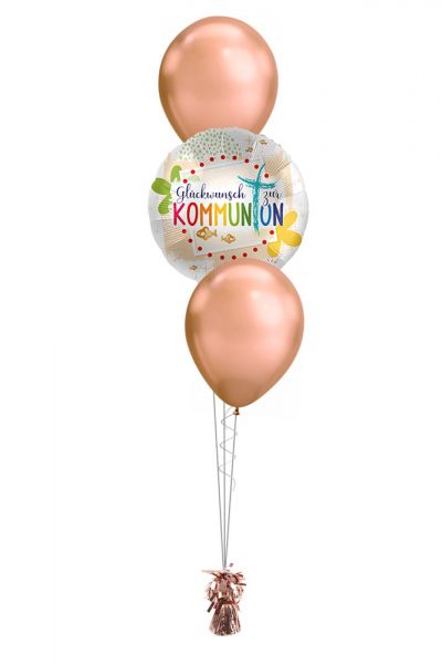 Ballonstrauß Zur Kommunion rosegold