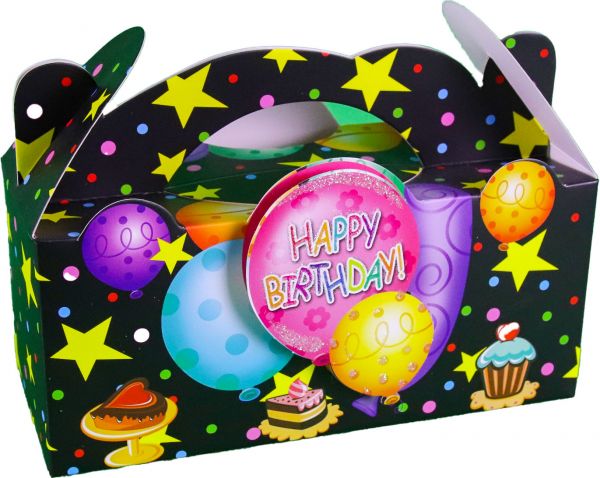 Verpackungsbox Happy Birthday Ballons Glitzer