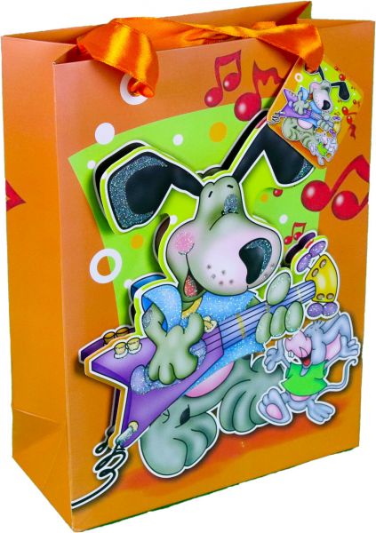Verpackungs-Tüte Orange Hund mit Gitarre