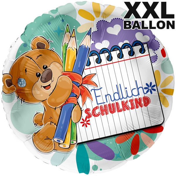 XXL Folienballon rund Bär Endlich Schulkind