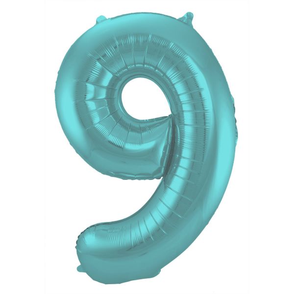 Ballonzahl, Zahlenballon Pastell Aqua Matt Zahl 9