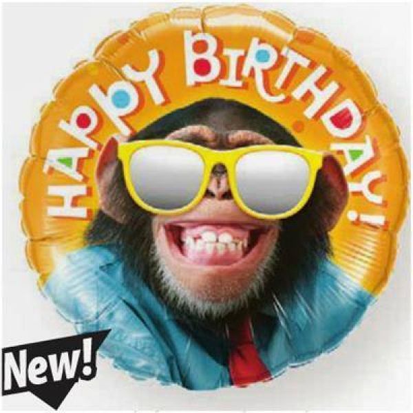 Folienballon rund Happy Birthday Affe mit Brille