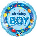 Folienballon rund mit Birthday Boy blau