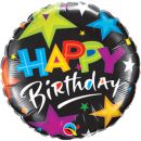 Folienballon rund Happy Birthday mit bunten Sternen