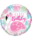 Folienballon rund Happy Birthday Flamingo