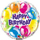 Folienballon rund Happy Birthday mit bunten Luftballons