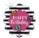 Folienballon Happy Birthday mit Schmetterlingen Glitzereffekt