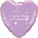 Folienballon Herz lila Die besten Wünsche zur Kommunion