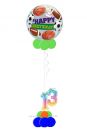 Folienballon Happy Birthday Sport Bälle mit 2 Foliezahlen und Ballonfuß