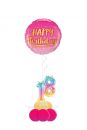 Folienballon Happy Birthday Gold pink mit 2 Foliezahlen und Ballonfuß