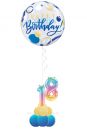 Bubble Ballon Happy Birthday Gold blau mit 2 Foliezahlen und Ballonfuß