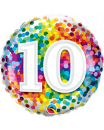 Folienballon rund Regenbogen Konfetti Zahl 10